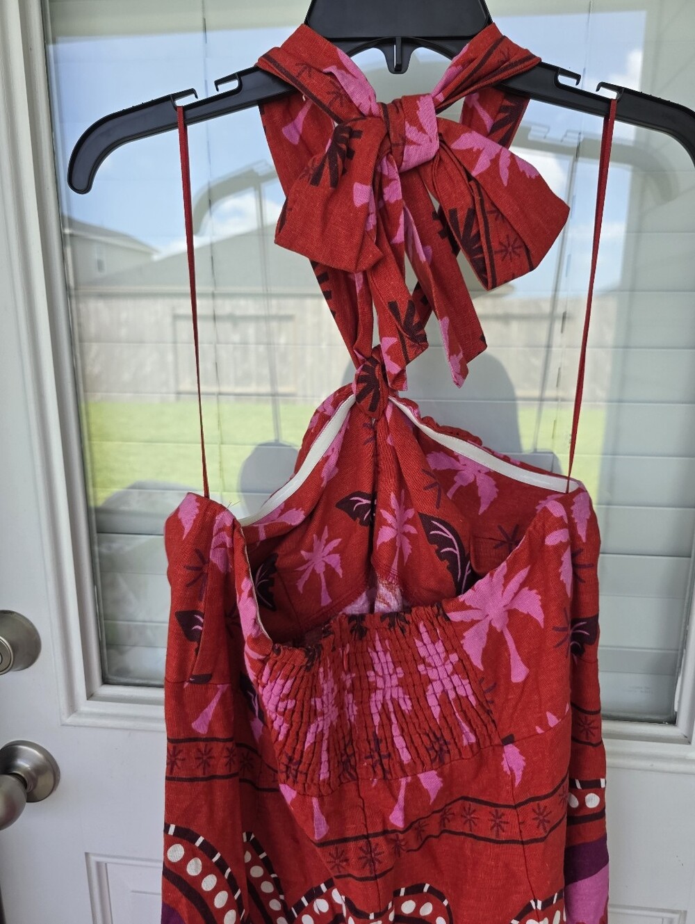 NWT I. State Halter Sundress Sz L Red Pink Tropical Palm Tree Tie Neck Dress - Picture 8 of 11